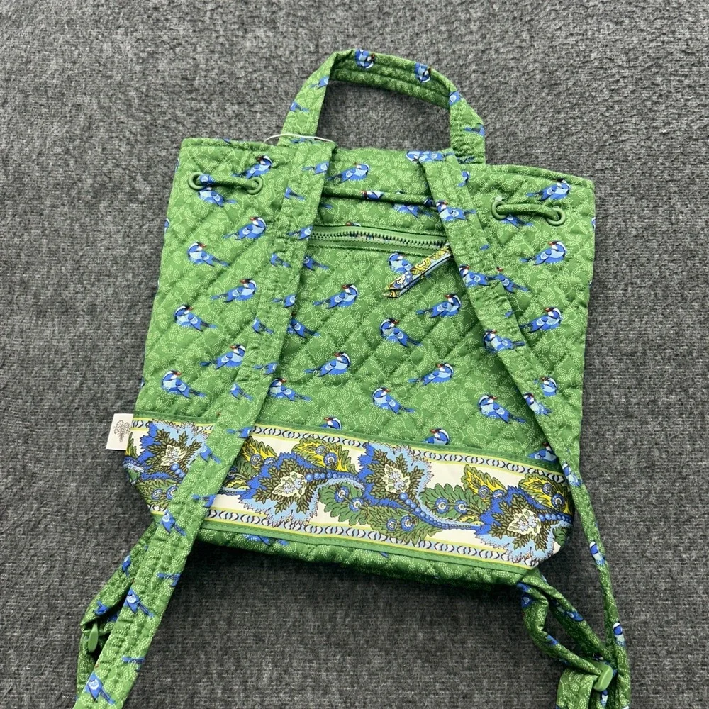 Vera Bradley Original Drawstring Backpack Green Birds